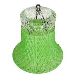 Vintage 30s  Art Deco MCM Green Frosted Diamond Cut Glass Clip-On Bell Lampshade